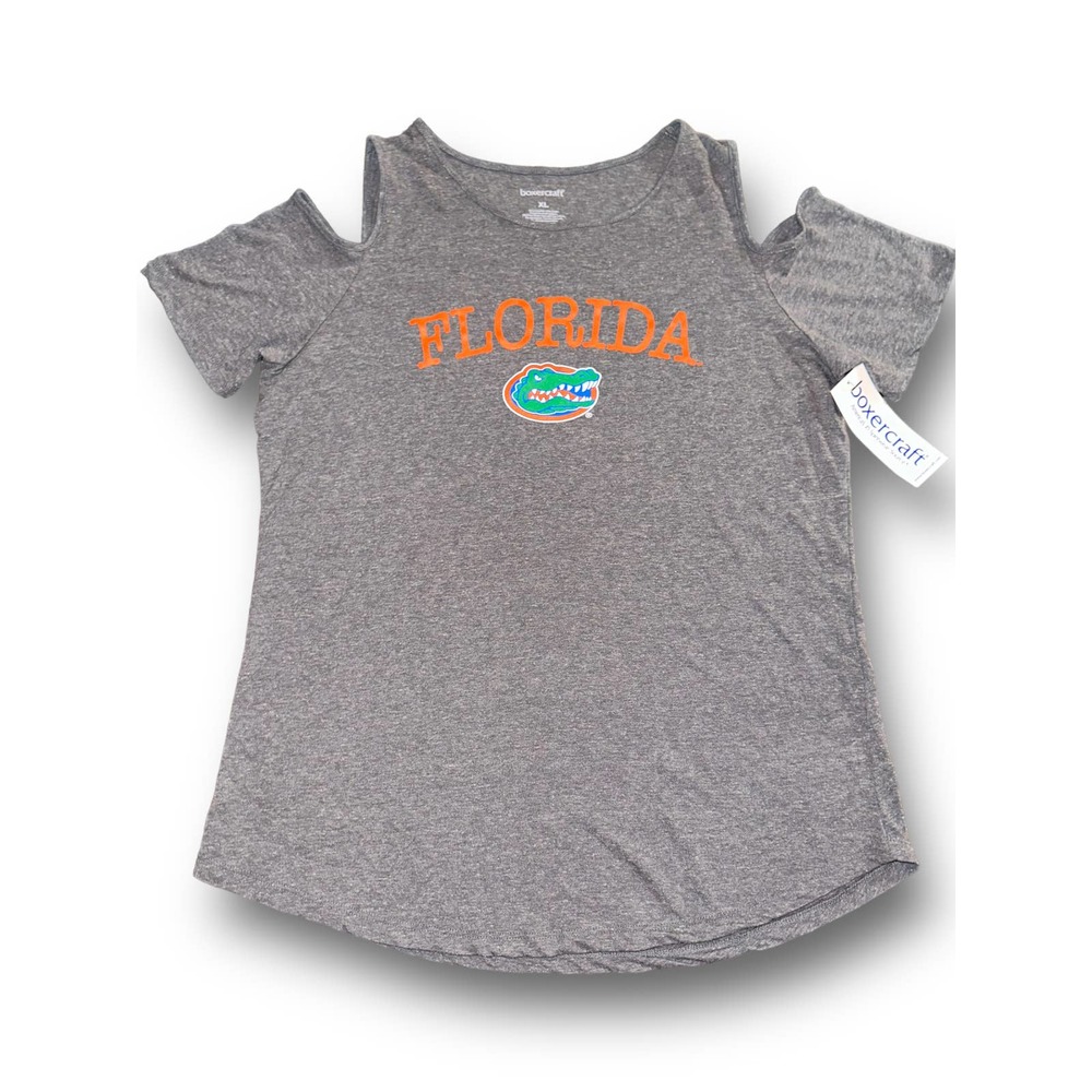 NWT Women's Charcoal Florida Gators Plus Size Cold Shoulder T-Shirt- XL